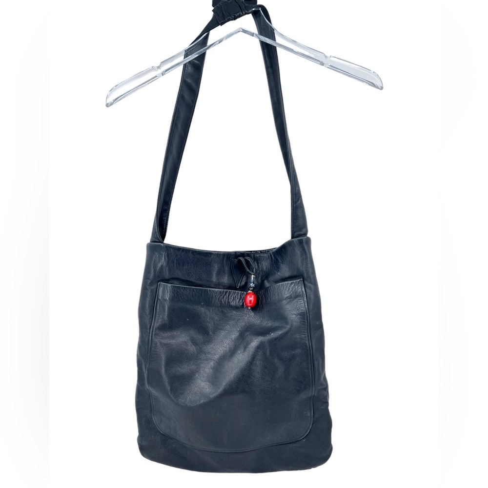 Pat Smiley Collection 90's Vintage Soft Black 100% Leather Multi-Pocket Tote